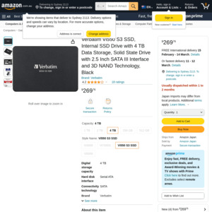 Verbatim Vi550 S3 2.5" SATA III 4TB SSD $269.76 Delivered @ Amazon JP via AU