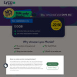 Unlimited Prepaid Mobile XL Plan with 100GB Data - $22.50 Per 28 Days for 5 Renewals (New Customers Only) @ Lycamobile