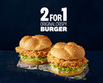 2 for 1 KFC Original Crispy Burger (Pickup Only, App or Web Order Only) @ KFC