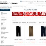 60% off All CASUAL PANTS @ RON BENNETT BIG MENS Clothing - 1 Hour Only - 7pm to 8pm Tonight