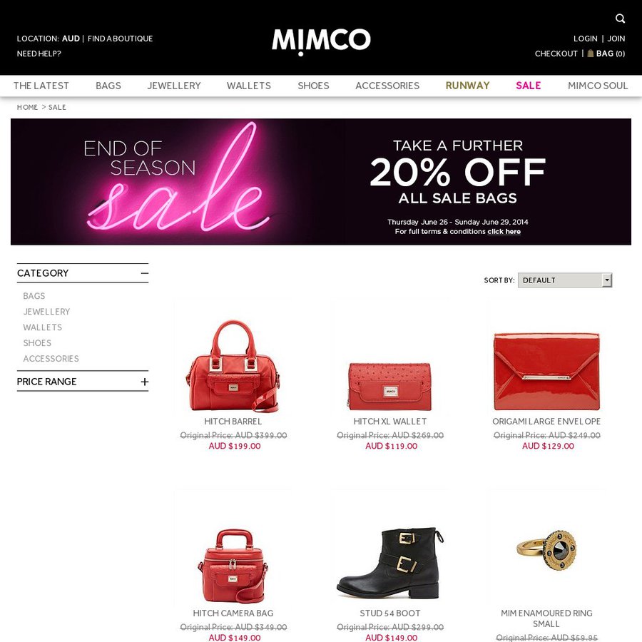 Mimco Sale Take a further 20% off the marked price of sale bags