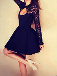 20% off & Shipping < $4: Hot 2014 Black Lace Spliced ​​Long-Sleeved Dress USD $21.25 before Code @ NextShe