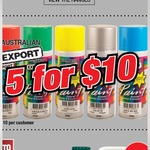 Export Spray Paint Cans 5 for $10 @ Supercheap Auto (29/3)