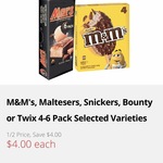 ½ Price Ice Creams: Mars, M&M, Maltesers, Snickers, Bounty or Twix 4-6 pack $4 @ IGA