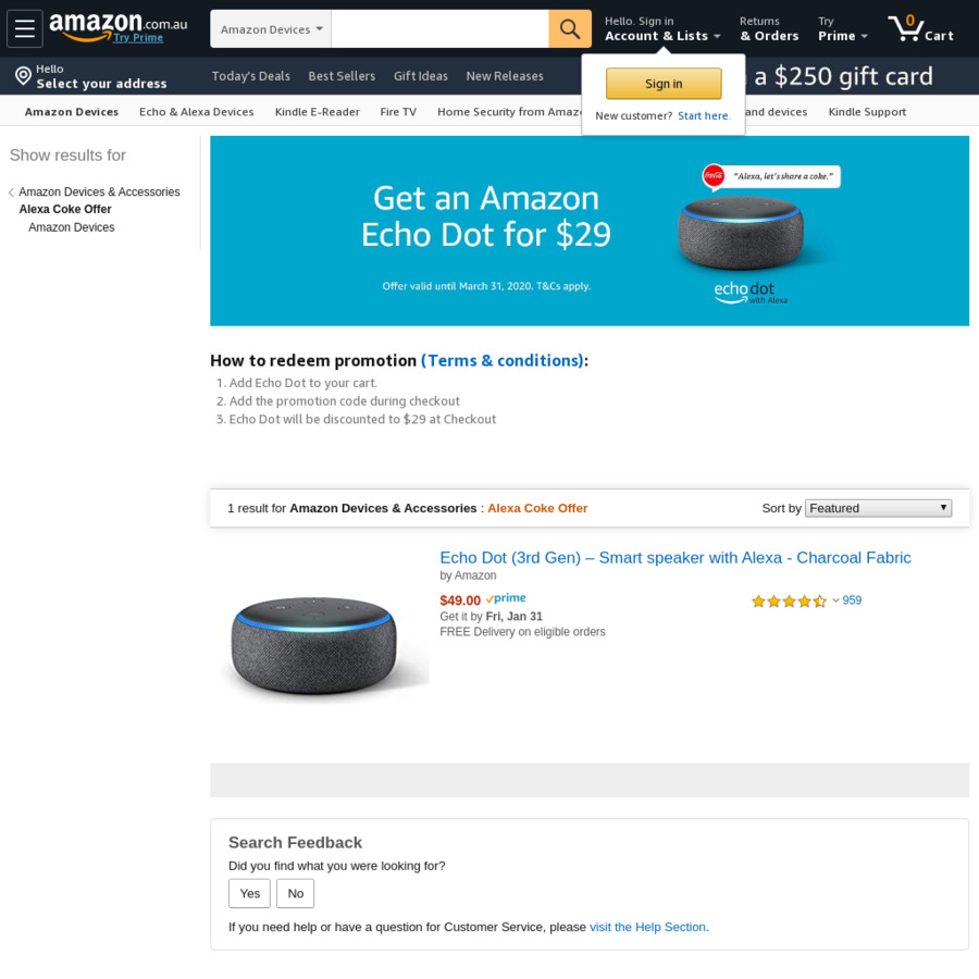 Echo Dot 3rd Gen $29 Delivered (via Share a Coke Promo, Alexa App ...