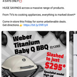 [VIC] Weber Titanium Baby Q1200 $295 @ John Alan Betta Home Living (Wantirna South)