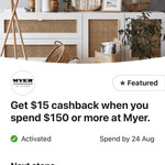 Spend $150+ at MYER and Get $15 Back @ CommBank Rewards