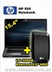  $899.99 HP 550 Notebook (NL396PA) + LG 320GB USB Portable 2.5" HDD External (HXD2U32PL) Mvave