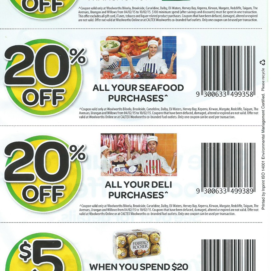 Woolworths Vouchers QLD, NSW+ WA -20% off Deli, 20% Seafood, $5 off ...