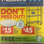 Free Pascol Paint Sample Pot, $15 LED Oyster Light, $45 4 Shelf Cart, $55 2 Seat Bench & Buy 1 Get 1 Free Deluxe Pots @ Masters