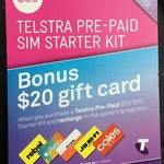 Buy Telstra $30 Pre-Paid SIM Kit - Receive a $20 Gift Card if Recharging in Same Transaction (Rebel, JB, iTunes &more) @ Coles