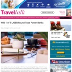 Win 1 of 5 LASER Round Tube Power Banks Worth $49.95 from Traveltalk Mag