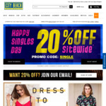 20% off Site Wide (with Exclusions) at City Beach Australia - "Happy Singles Day"