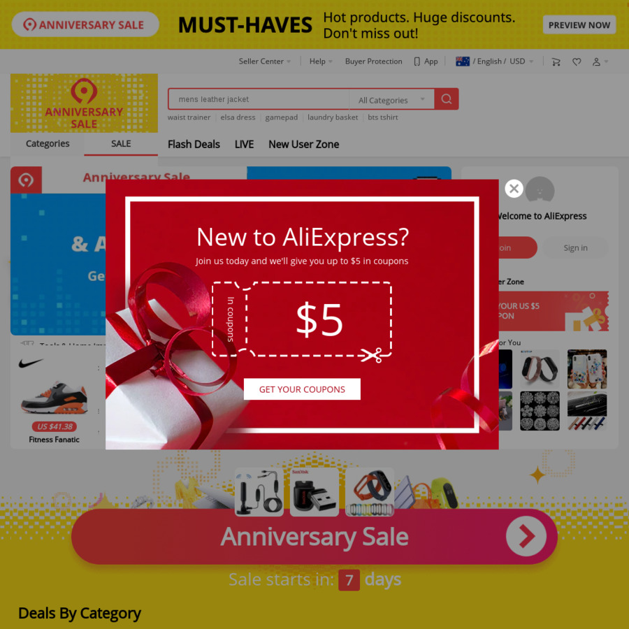 AliExpress Coupons US $5 off $25, $6 off $30, $8 off $50 (~AU $7 off