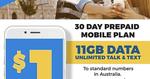 Catch Connect $1 for 1 Month Prepaid Sim Unlimited Talk/Txt AU, 11GB Data (New Services Only) Free Shipping