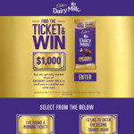 Win 1 of 500 $1,000 Cash Prizes from Mondelez [Purchase a A Specially Marked 180g Block of Cadbury Chocolate from Coles]