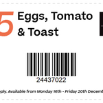 Eggs, Tomato & Toast $5 (Was $11.95) @ The Coffee Club