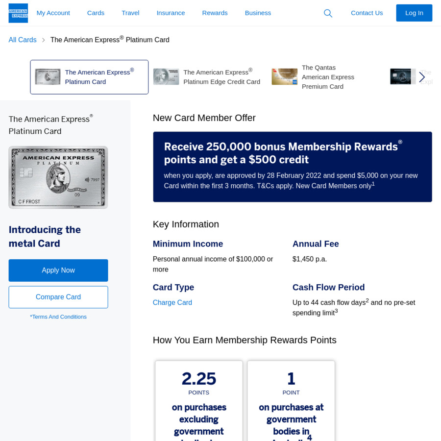 AmEx Platinum Card: Bonus 250,000 Membership Rewards Points & $500 ...