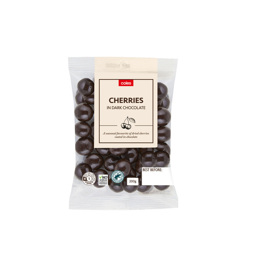 Coles Cherries In Dark Chocolate 180g $1 (Save $5) @ Coles - OzBargain