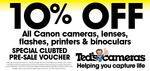 10% off All Canon Products at Ted's Cameras (Lenses, Cameras etc)