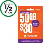 amaysim 28-Day: 50GB Prepaid SIM Starter Pack $10 (Was $30), 50GB eSIM Prepaid Starter Pack $10 (Was $30) @ Woolworths