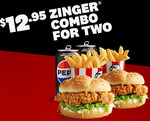$12.95 Zinger Burger Combo for Two (2x Zinger Burgers, 2x Regular Chips, 2x Soft Drinks) Pick-up Only @ KFC
