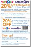 20% off Storewide Toy'R'Us 3-5th October 2009 - Coupon
