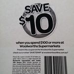 Save $10 When $100 Spent at Woolworths