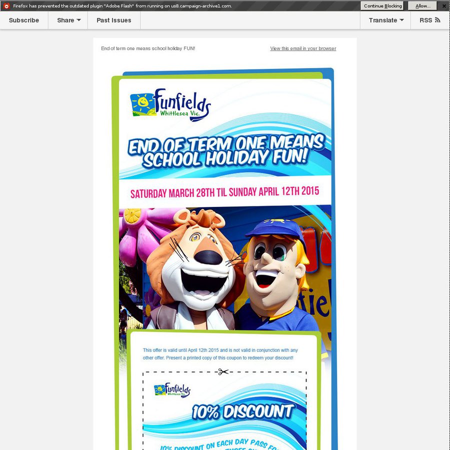 Coupon 10 Discount on Entry During The School Holiday Break At Funfields Whittlesea, Vic