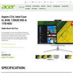Aspire C24 23.8" FHD All In One Desktop - Intel Core i5 8250U, 8GB, 128GB SSD & 1TB HDD - $999 + Free Shipping @ Acer Australia