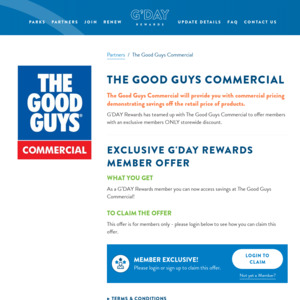 Access to The Good Guys Commercial via G'Day Rewards [Membership Required]