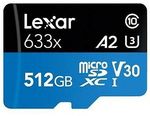 Lexar High Performance 633x 512GB microSDXC UHS-I 100MB/s U3 C10 V30 Flash Drive $106.25 delivered @PCBYTE