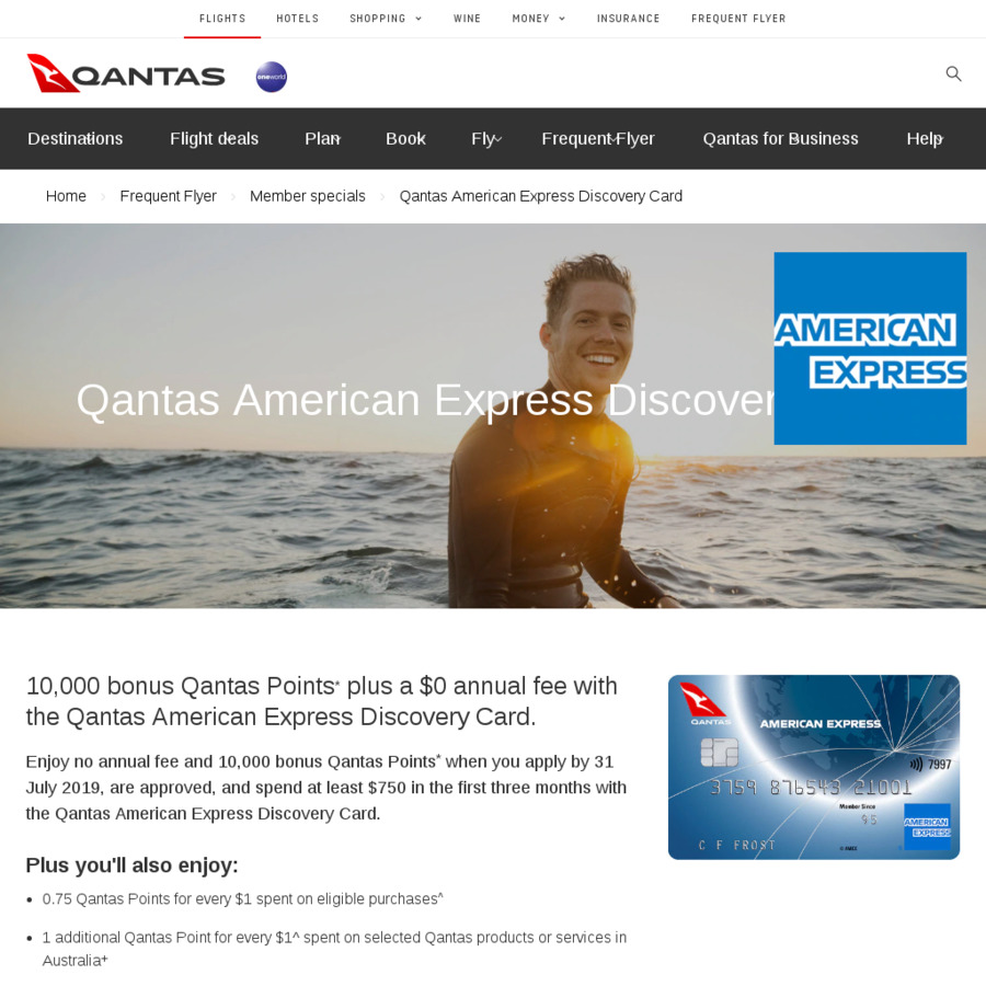 Qantas American Express Discovery Card ($0 Annual Fee, 0.75 QFF Point ...