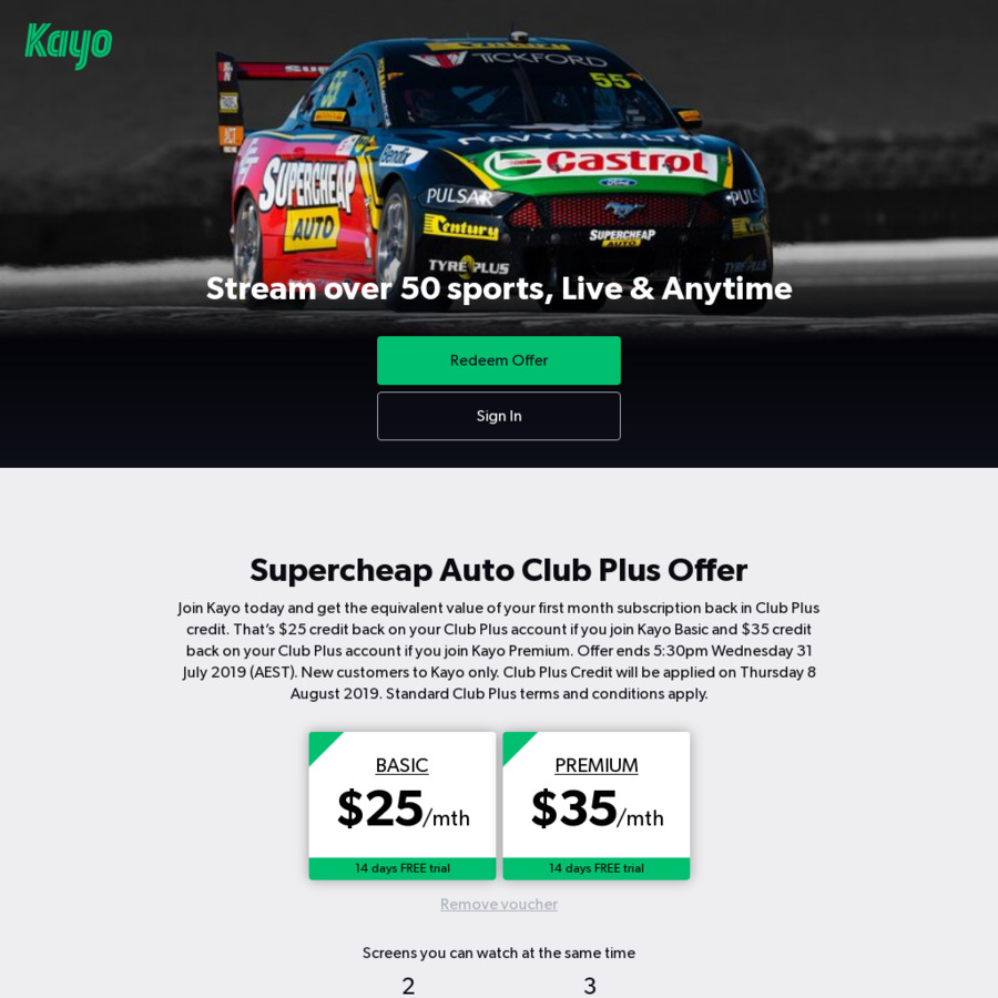 Supercheap Club Plus Credit with Kayo Sports Subscription ($25 or $35 ...