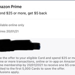 AmEx Offers: Amazon Prime Membership Spend $25, Get $5 Back