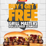 2 Grill Masters Pulled Beef & Angus Burgers for $10.50 (Normally $21) @ Hungry Jack's (App Voucher Required - Single Use)