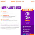 12 Months Prepaid Mobile Plan (120GB, Unlimited National Talk & Text) for $150 @ amaysim