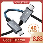 USB-C Cable PD 100W Thunderbolt Certified - 20Gb/s 1m US$8.59, 1m 40Gb/s US$17.42 Delivered @ Cabletime AliExpress