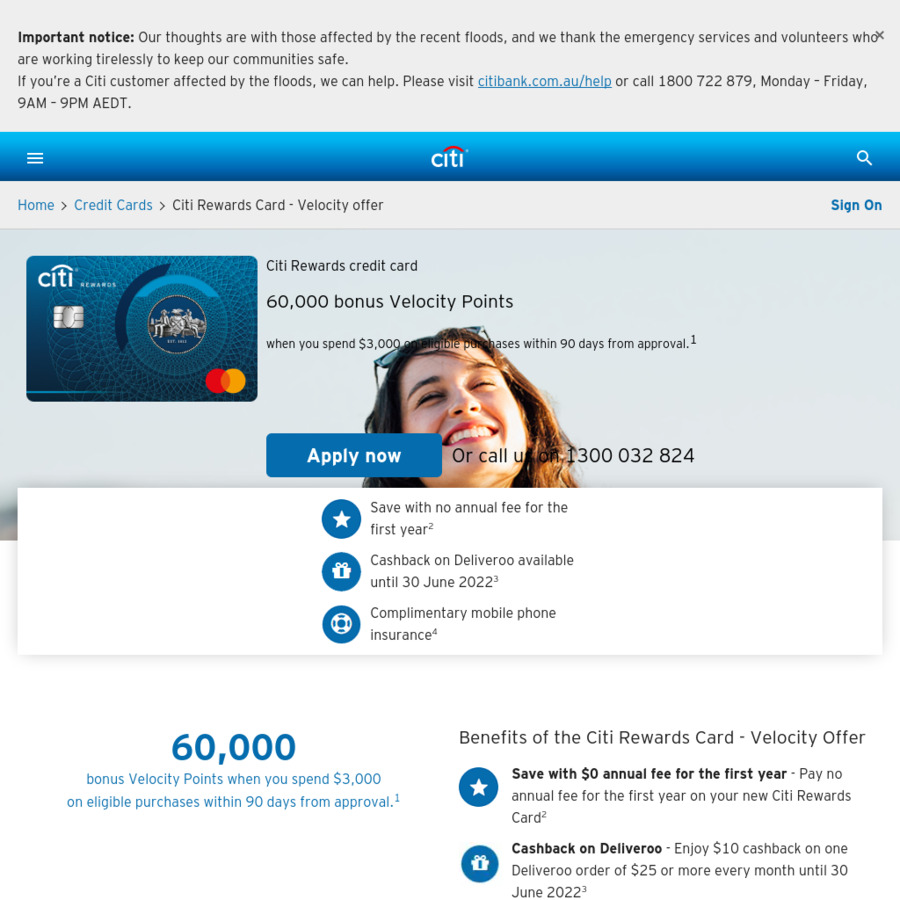 Citi Rewards Mastercard: 60,000 Bonus Velocity Points with $3,000 Spend ...