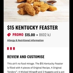Kentucky Feaster $15 (4 pieces Orig. Recipe, 4 Orig. Tenders, 4 Wicked Wings, 3 Nuggets & 1 Sauce) @ KFC (Online & Pickup Only)