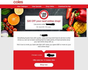 $20 off When You Spend $50 or More in Transaction @ Coles Online