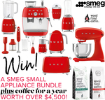 Win a SMEG Small Appliance Package + 12m of Coffee Valued at $4,561 from Market Magazine + SMEG + Woodfired Coffee [NSW/QLD]