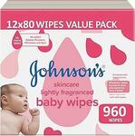 Johnson's Baby Lightly Fragranced Baby Wipes 960Pk (80x12s) $16.98 ($15.28 S&S) + Delivery ($0 with Prime/$59 Spend) @ Amazon AU