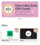 10% off Uber and Uber Eats Gift Cards @ Everyday Rewards App