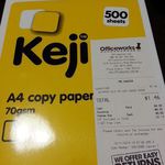 Keji A4 Copy Paper 70gsm 500 Sheets 1 Ream $1.46 at Officeworks Punchbowl NSW