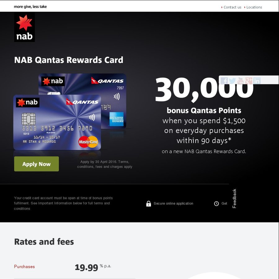 NAB Credit Card 30,000 QFF Points - $95 Annual Fee, $1500 Spend - NAB Qantas Rewards Card ...