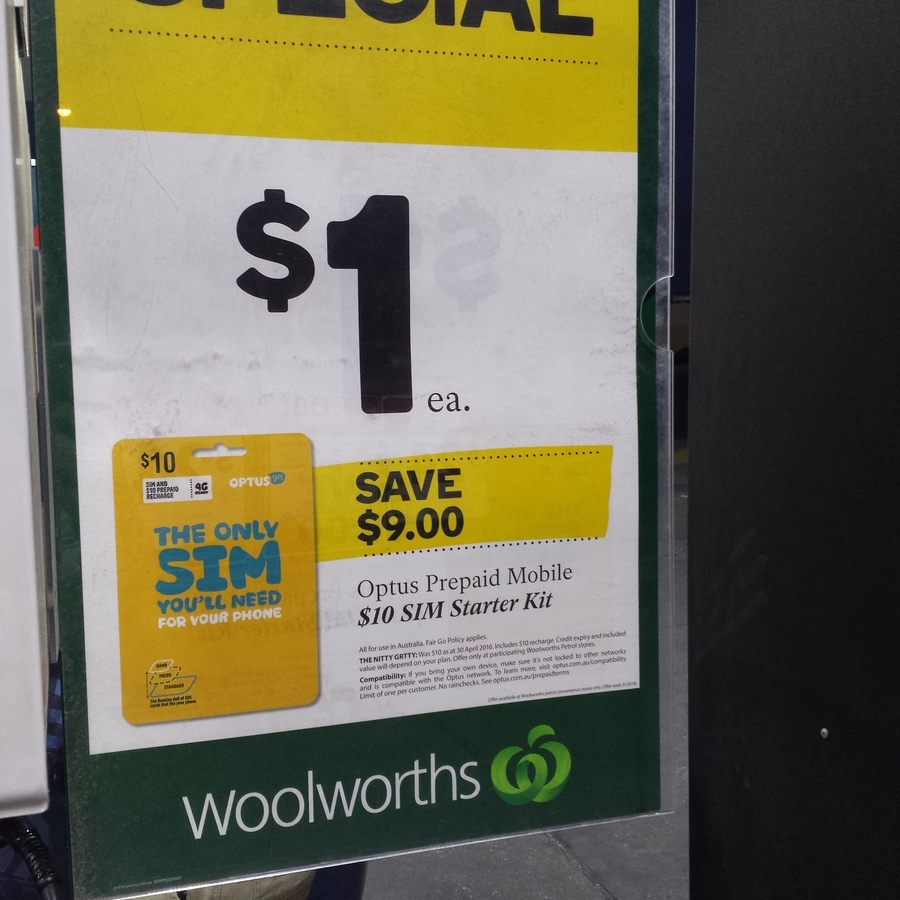 Optus 10 Prepaid Sim 1 at Caltex Woolworths OzBargain