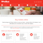 $17.10 One Way and $34.20 Return Skybus Airport Transfers between Melbourne Airport and City
