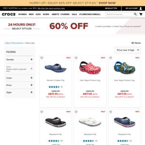 Up to 60% off Clearance Crocs + Further 