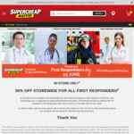 First Responders: 30% off Storewide @ Supercheap Auto (in-Store Only)